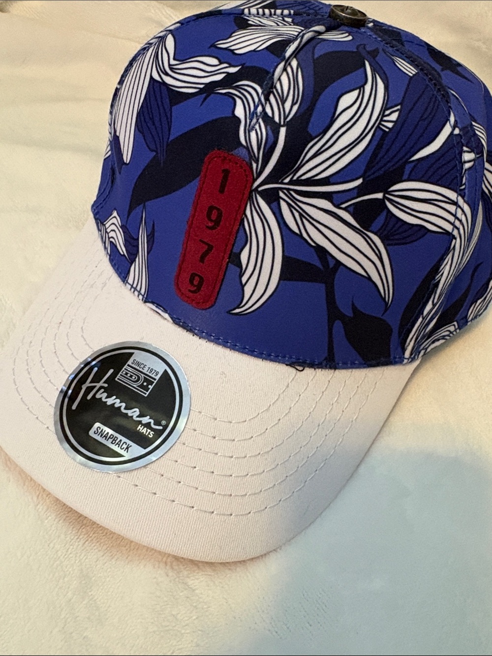 Women's Blue Floral Snapback Hat with White Brim